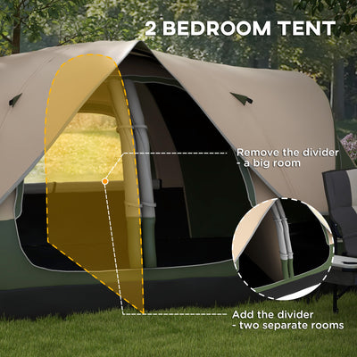 Outsunny Camping Tent for 6-8 Man with 2000mm Waterproof Rainfly and Carry Bag for Fishing Hiking Festival, Dark Green 