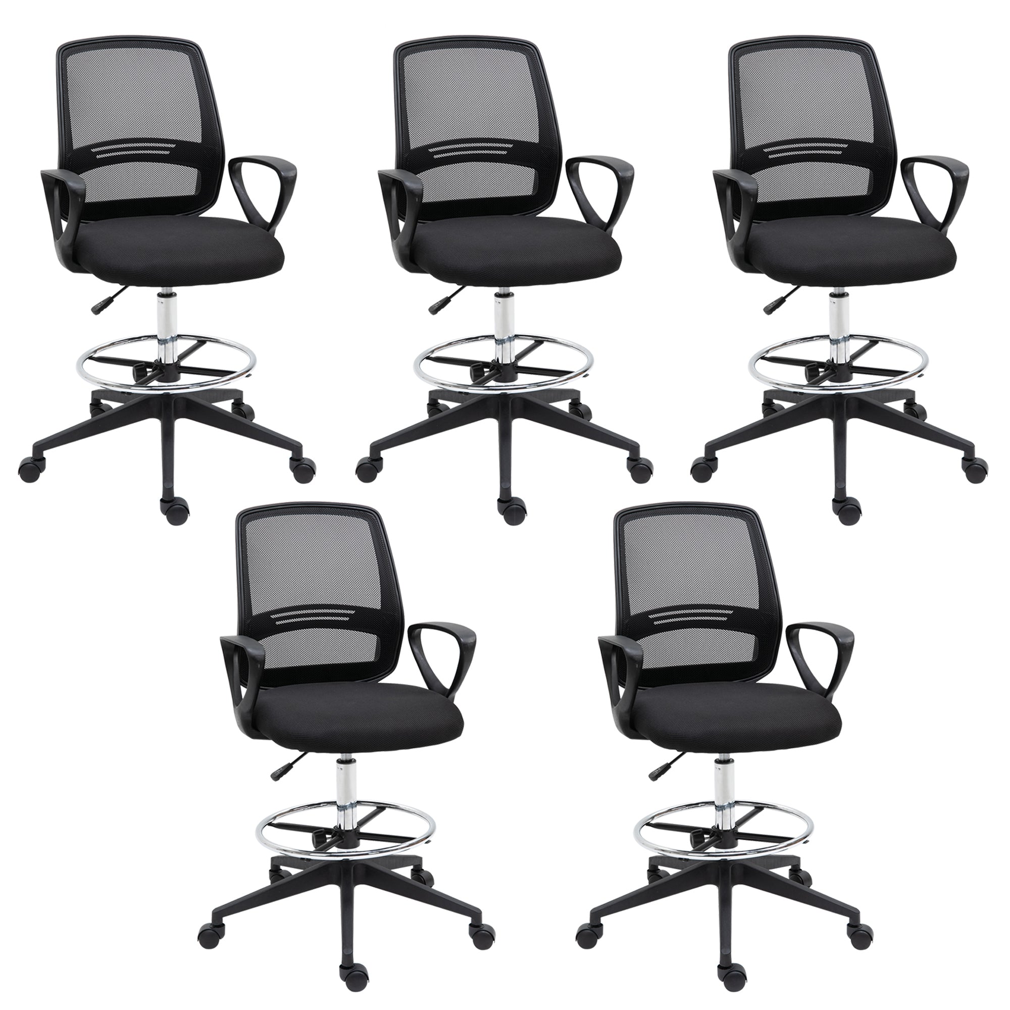 Vinsetto Ergonomic Mesh Back Drafting Chair, Tall Office Chair, Draughtsman Chair with Adjustable Height and Footrest 360\'c2\'b0 Swivel, Set of 5