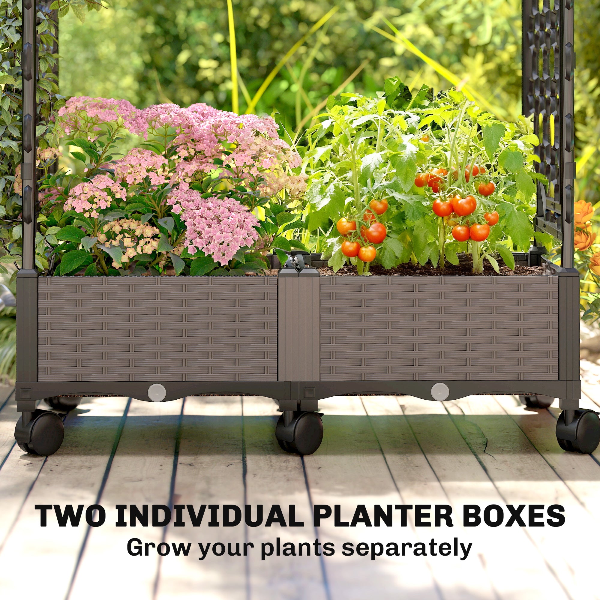 Outsunny Raised Garden Bed with Arch Trellis, Raised Bed for Garden on Wheels with Side Trellis, Self Watering Planter Box 