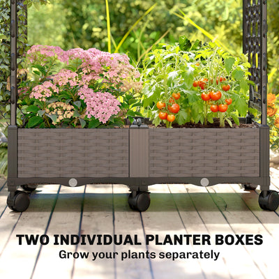 Outsunny Raised Garden Bed with Arch Trellis, Raised Bed for Garden on Wheels with Side Trellis, Self Watering Planter Box 