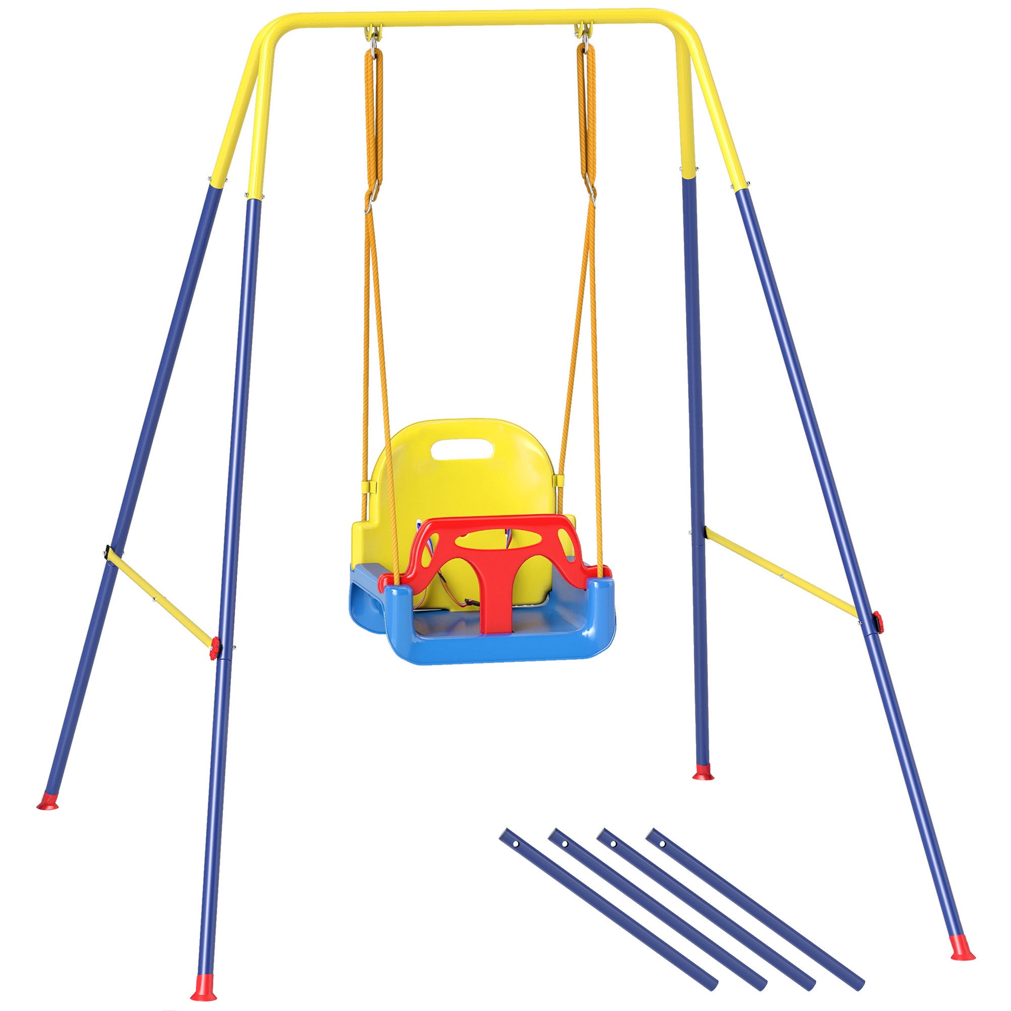 AIYAPLAY 3 in 1 Toddler Swing Set, Folding Child Swing Set with Seat Belt, Adjustable Seat for Outdoor Indoor, Blue 