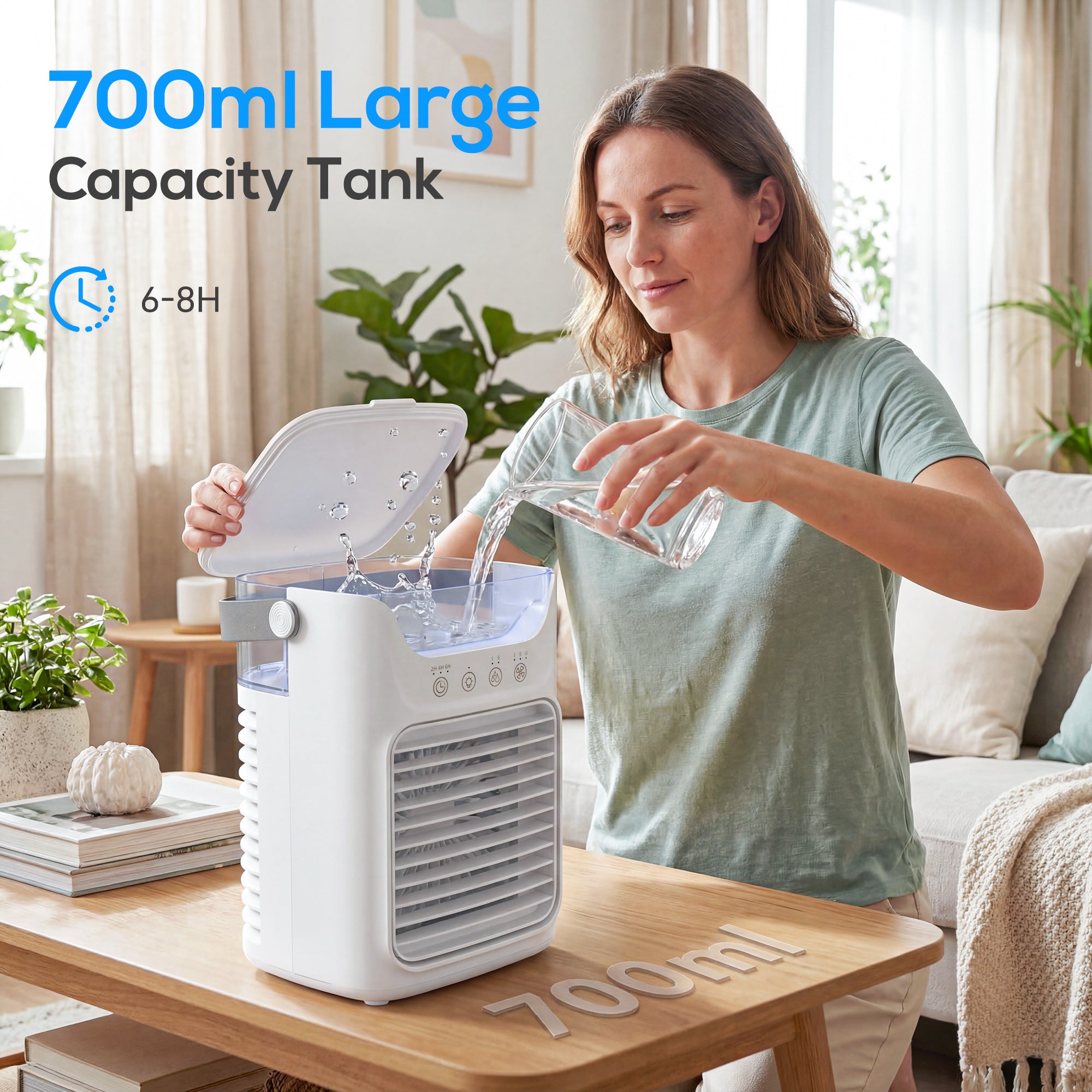 HOMCOM Air Cooler with Adjustable Head, Portable Air Conditioner with 3 Wind Speed, 2 Cool Mist, RGB Light, White 