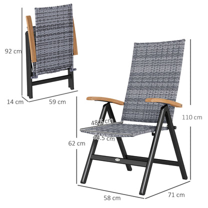 Outsunny 2 Pieces Outdoor Foldable Dining Chair with Armrests, High Backrest, for Garden, Camping, Balcony, Light Grey 