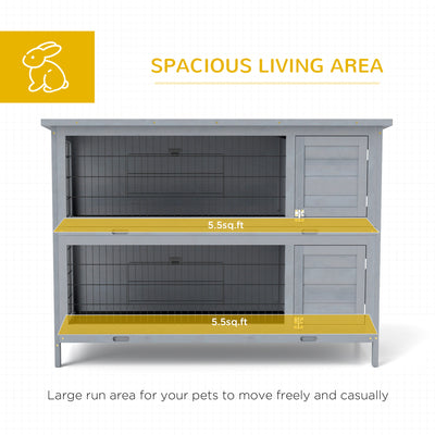PawHut Rabbit Hutch Outdoor Guinea Pig Hutch Bunny Cage with No-Leak Trays, Divider, 136 x 50 x 93cm, Grey 