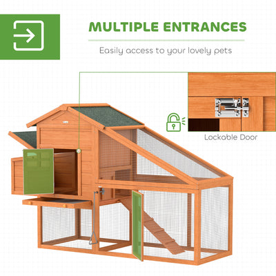 PawHut Wooden Chicken Coop with Run, Nesting Box, Slide-out Tray, Ramp, Perches, Asphalt Roof, 179 x 67 x 115cm 