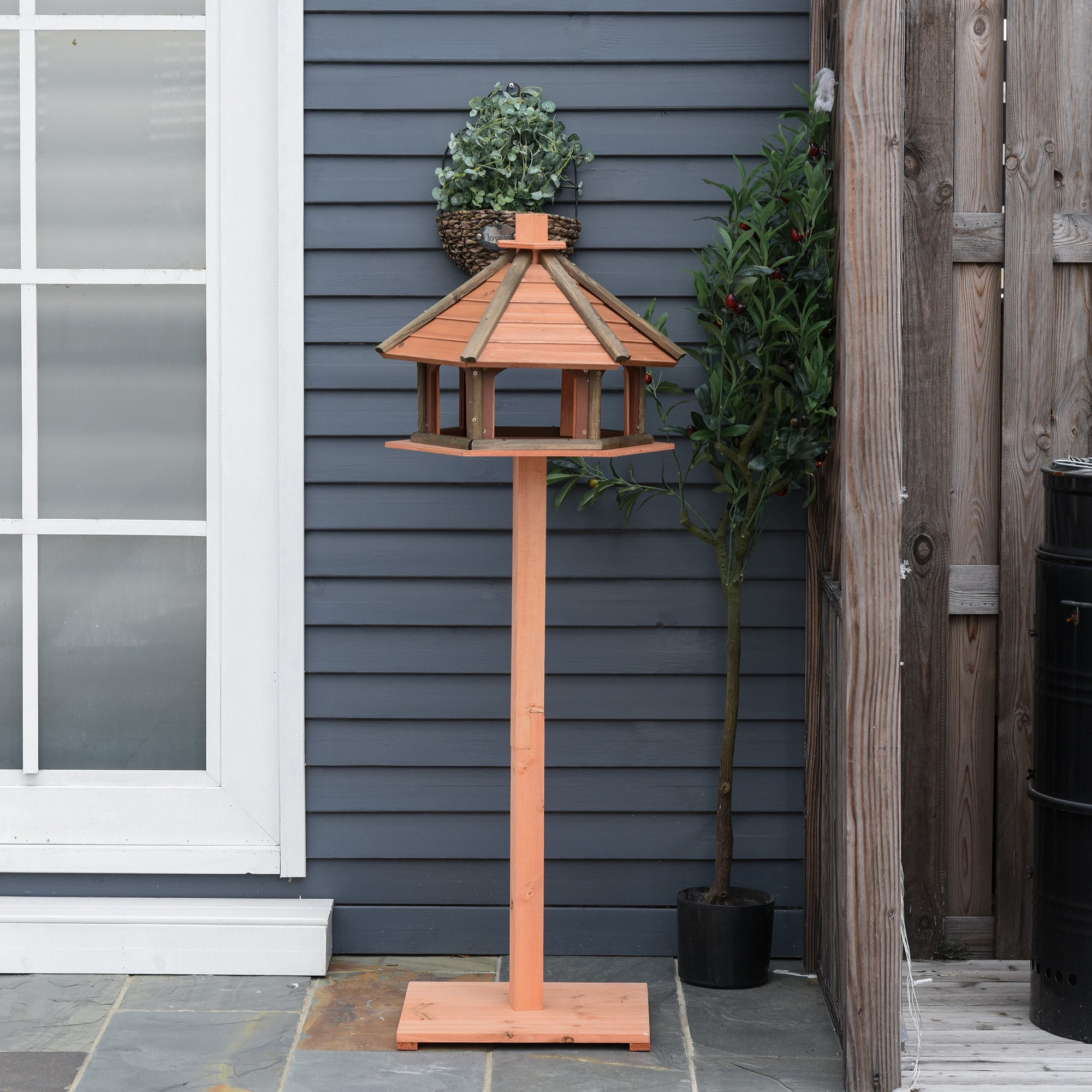 PawHut Wooden Bird Table Bird Feeding Station Playstand with Roof 130Hcm for Outdoor Brown 