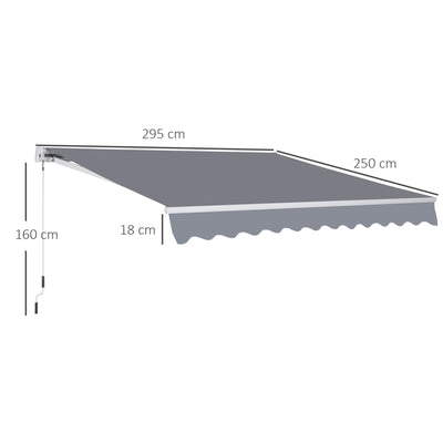 Outsunny 3 x 2.5m Manual Awning Canopy Sun Shade Shelter Retractable for Garden Grey 