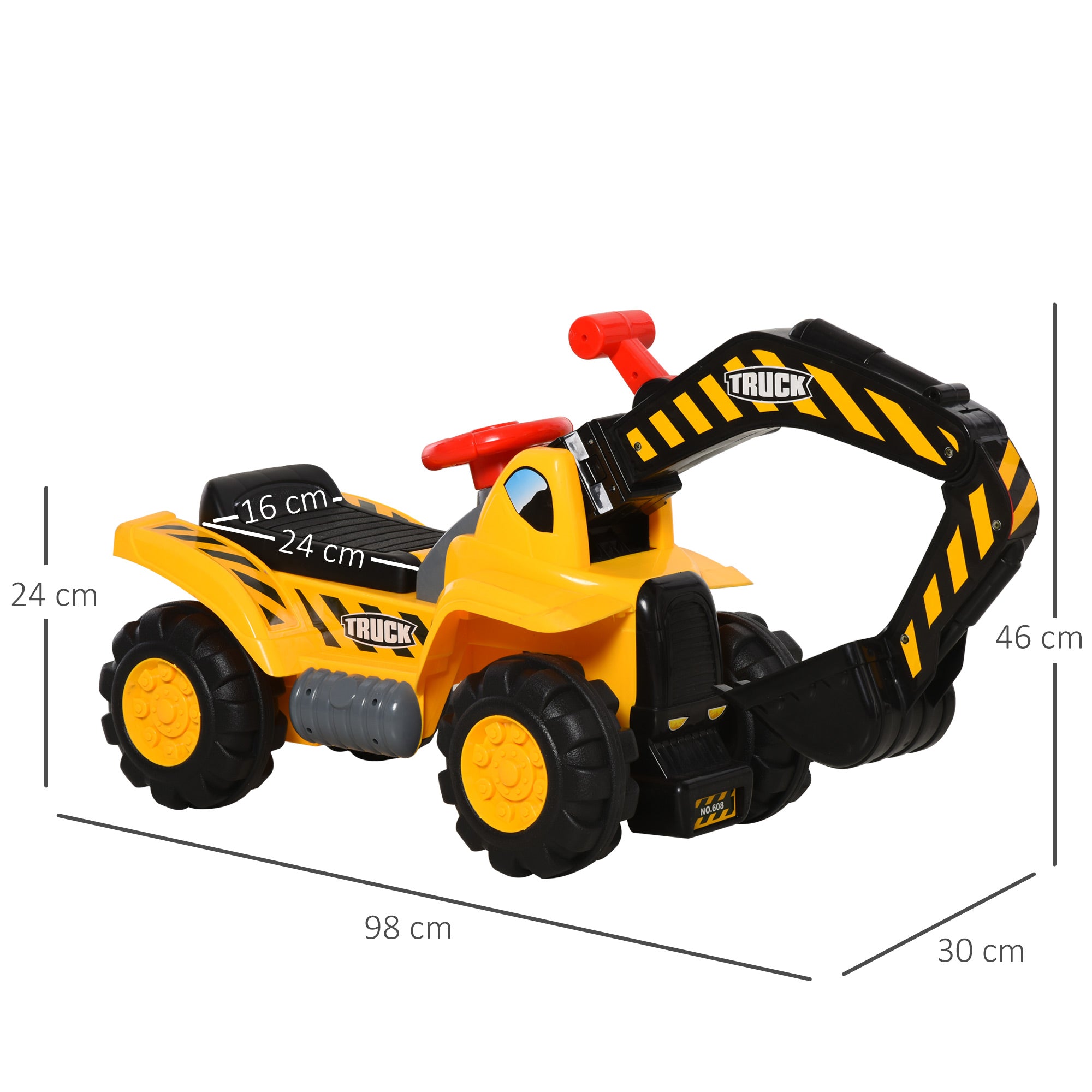 HOMCOM Kids Ride On Excavator Digger w/ Storage Basketball Net Steering NO POWER Wheel Vehicle Truck Toy 