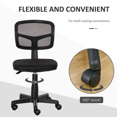 Vinsetto Small Office Chair without Arms, Ergonomic Swivel Mesh Desk Chair with Curved Back and Wheels, Height Adjustable, for Home Vanity Computer Dressing Table Study Bedroom, Holds Up to 120 kg 