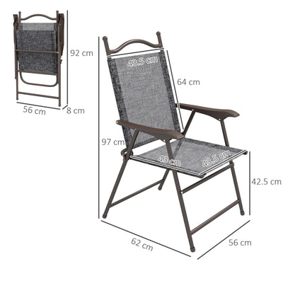 Outsunny Set of Two Folding Garden Chairs, with Fabric Mesh Seats - Grey 
