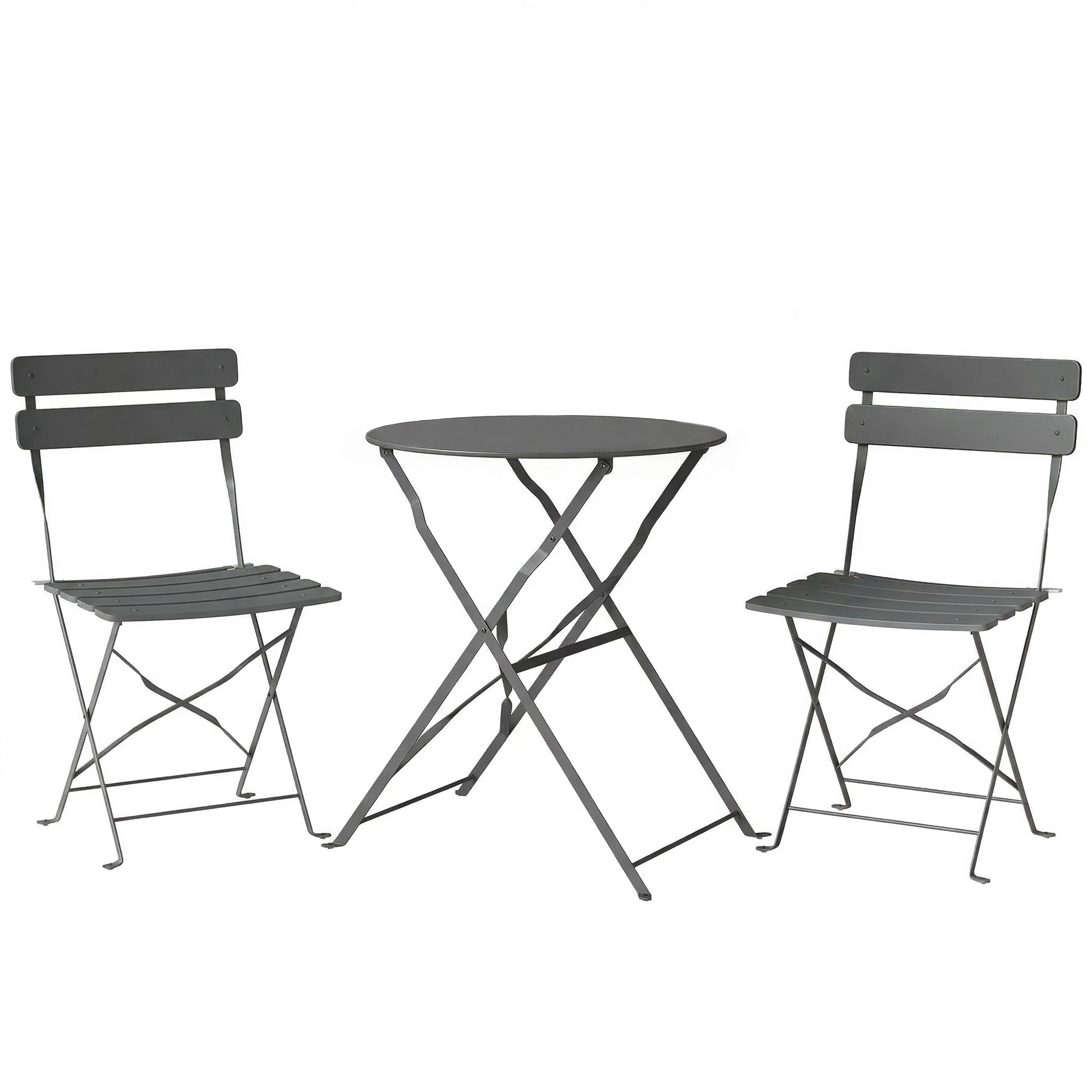 Outsunny Folding Garden Bistro Set, Outdoor Round Bistro Table and Chairs Set 2 with Electrophoresis Metal Frame, Grey 