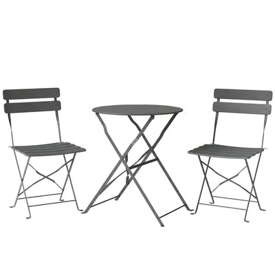 Outsunny Folding Garden Bistro Set, Outdoor Round Bistro Table and Chairs Set 2 with Electrophoresis Metal Frame, Grey 