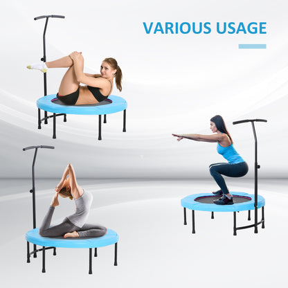 HOMCOM 40'' Fitness Trampoline with Adjustable Handle, Rebounder Trampoline Mini Jumper for Indoor Exercise Workout, Support Up to 100kg, Blue 
