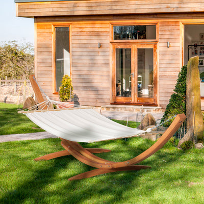 Outsunny Outdoor Garden Hammock with Wooden Stand Swing Hanging Bed for Patio White 