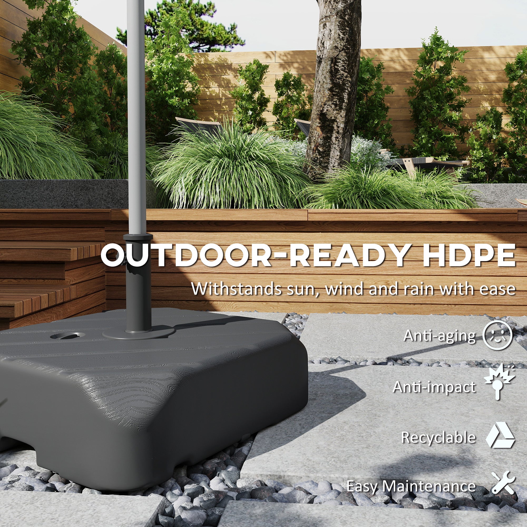 Outsunny Garden Parasol Base with Wheels, Telescopic Handle, 72 kg /45 kg Fillable Sun Umbrella Base Parasol Stand, Black 