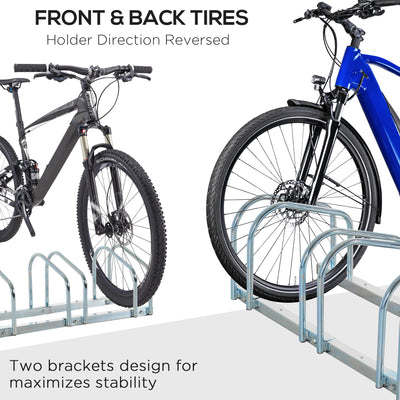 HOMCOM Bike Stand Parking Rack Floor or Wall Mount Bicycle Cycle Storage Locking Stand (4 Racks, Silver) 