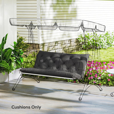 Outsunny Garden Bench Cushion, 2 Seater Swing Chair Cushion, Seat Pad with Ties for Indoor and Outdoor Use, 110 x 120 cm, Black 