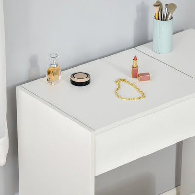 HOMCOM Makeup Desk with Drawer, Vanity Table Set with Flip-up Mirror and Cushioned Stool, White 