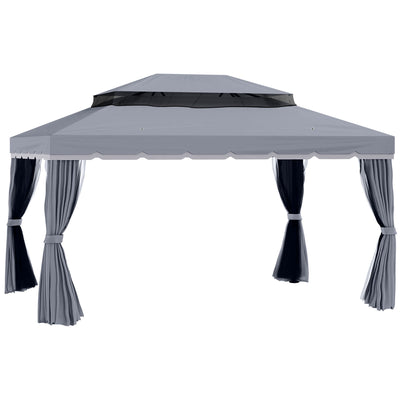 Outsunny 3 x 4m Aluminium Garden\'c2\'a0Gazebo, Marquee Canopy Shelter Pavilion Party Tent with Nets and Curtains for Garden and Deck, Dark Grey 