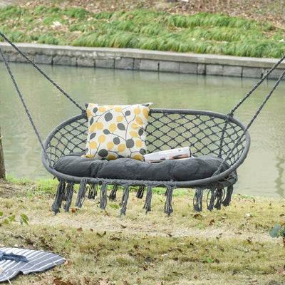Outsunny Two-Seater Boho Macrame Hammock Swing - Grey 