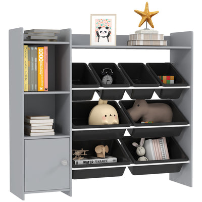 AIYAPLAY Toy Storage Unit with 8 Removable Bins, Storage Shelves, Cabinet, Grey 