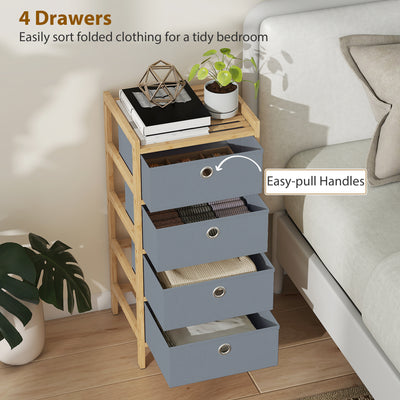 HOMCOM Chest of Drawers, 4 Fabric Drawers Narrow Dresser with Bamboo Frame, Light Grey 
