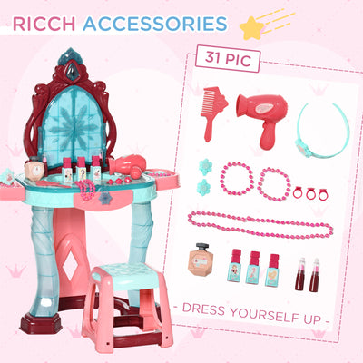 AIYAPLAY 31 Piece Kids Dressing Playset, with Magical Princess Mirror, Light and Sound - Pink and Blue 