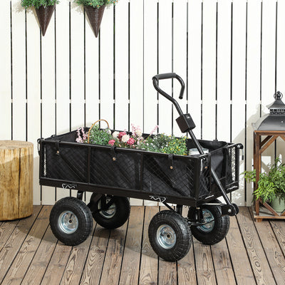Outsunny 114L Steel Frame Garden Cart Trolley - Black 
