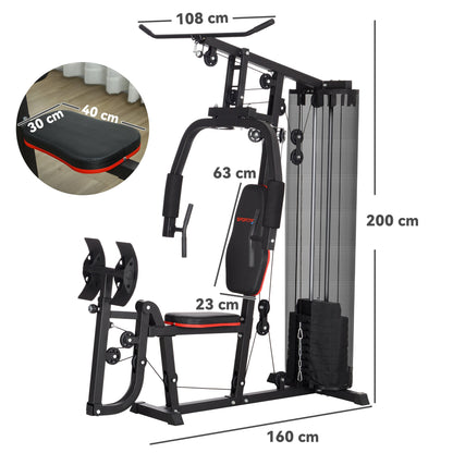 SPORTNOW Weights Machine, Multi Gym with 45kg Weight Stack, Compact Home Gym Leg Press Machine for Full Body Training 