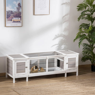 PawHut Rabbit Hutch and Run, with Removable Tray - Grey 