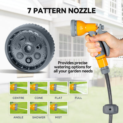 Outsunny Retractable Hose Reel Wall Mounted, 30+2m Garden Hose Pipe Reel with Lock, Auto Rewind, 7 in 1 Spray Nozzle, Includes Wall Fixings, 180° Swivel, Outdoor Watering, Orange 