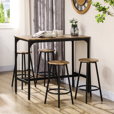 HOMCOM Five-Piece Industrial-Style Bar Table Set - Brown/Black 