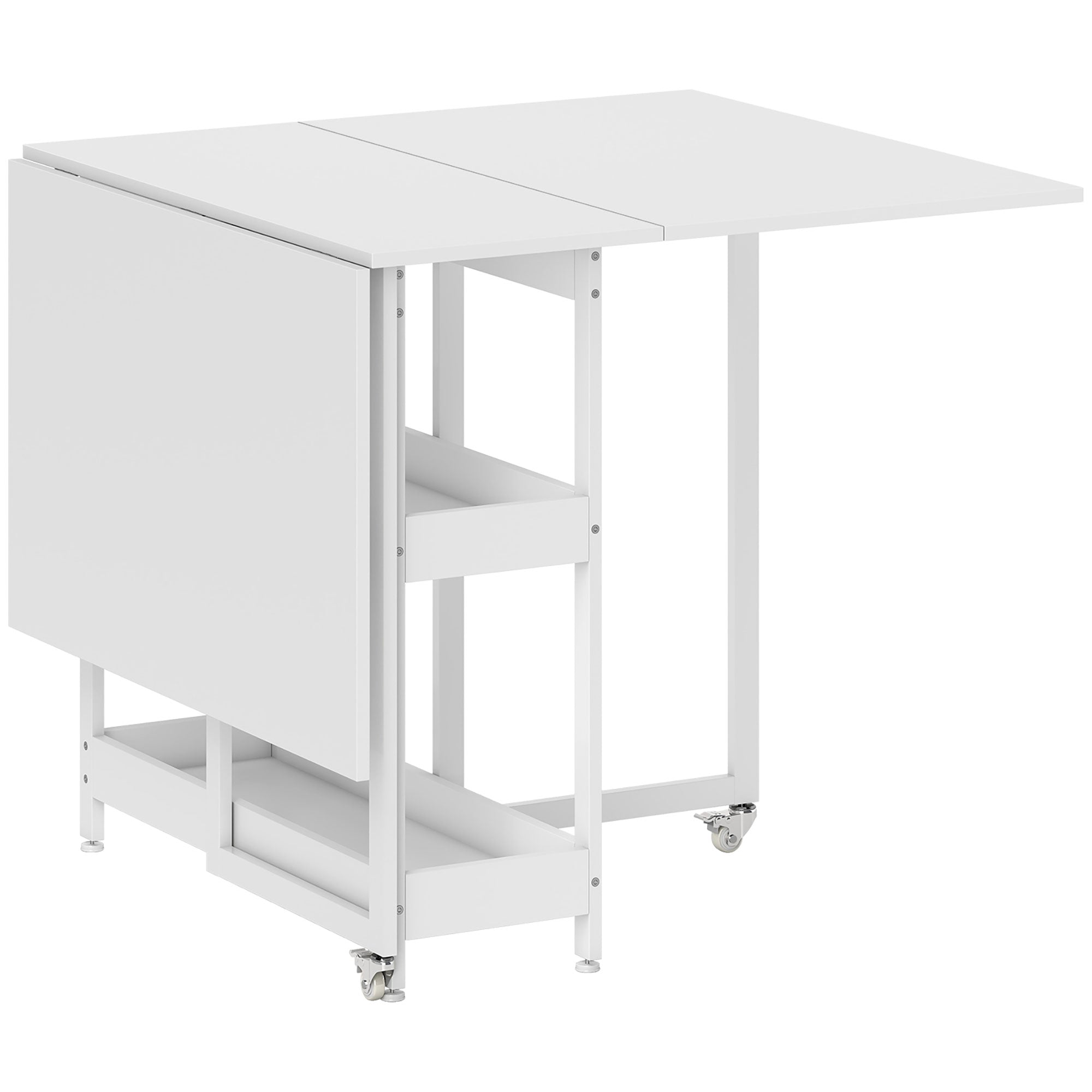 HOMCOM Industrial Folding Dining Table, Drop Leaf Table with Open Compartments for Small Spaces, Kitchen, Dining Room, White