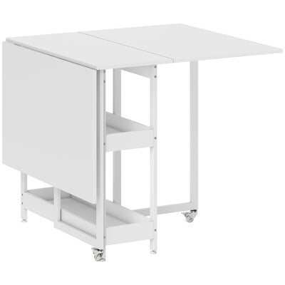 HOMCOM Industrial Folding Dining Table, Drop Leaf Table with Open Compartments for Small Spaces, Kitchen, Dining Room, White 