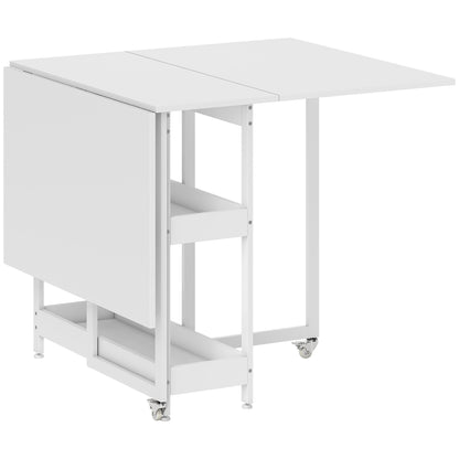 HOMCOM Industrial Folding Dining Table, Drop Leaf Table with Open Compartments for Small Spaces, Kitchen, Dining Room, White