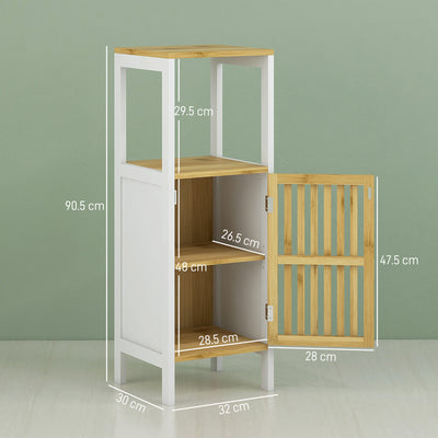 HOMCOM Bamboo-Blend Retro Cut-Out Bathroom Storage Unit, with Cupboard 