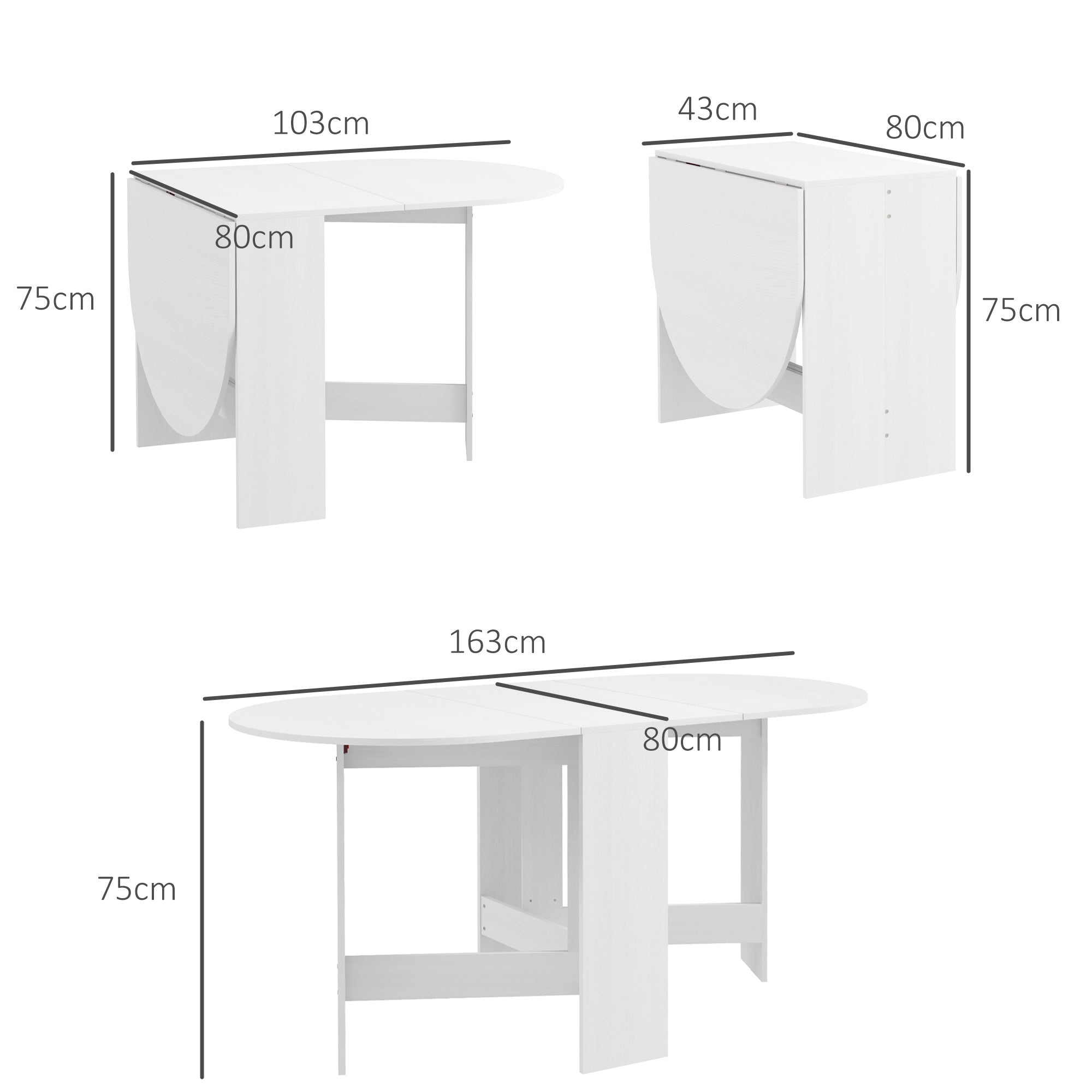HOMCOM Folding Dining Table, Drop Leaf Table for Small Spaces, Oval Tabletop for Dining Room, Ash Wood-Effect 