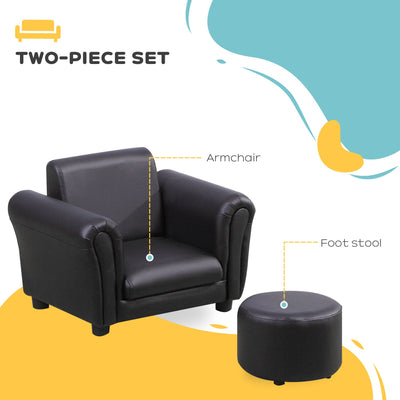 HOMCOM Toddler Chair Single Seater Kids Sofa Set, 54 x 42 x 41cm, Kids Sofa with Stool, Black 