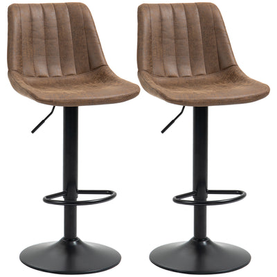 HOMCOM Bar Stools Set of 2, Swivel Counter Height Barstools with Back, Adjustable Bar Chairs, Breakfast Dining Stools for Kitchen Island Counter with Adjustable Steel Footrest & Base, Brown 