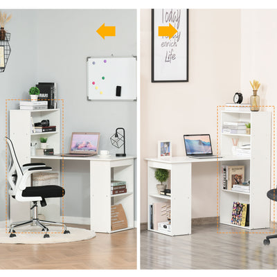 HOMCOM 120cm Modern Computer Desk Bookshelf Study Table Workstation PC Laptop Writing Home Office 6 Shelves, White 