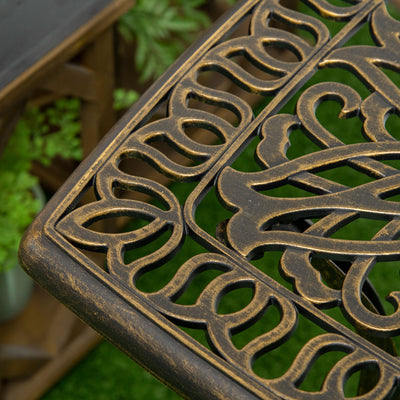 Outsunny Outdoor Patio Side Table with 38mm Dia. Umbrella Hole, Cast Aluminium Patio coffee Table, 54 x 54cm, Bronze Tone 