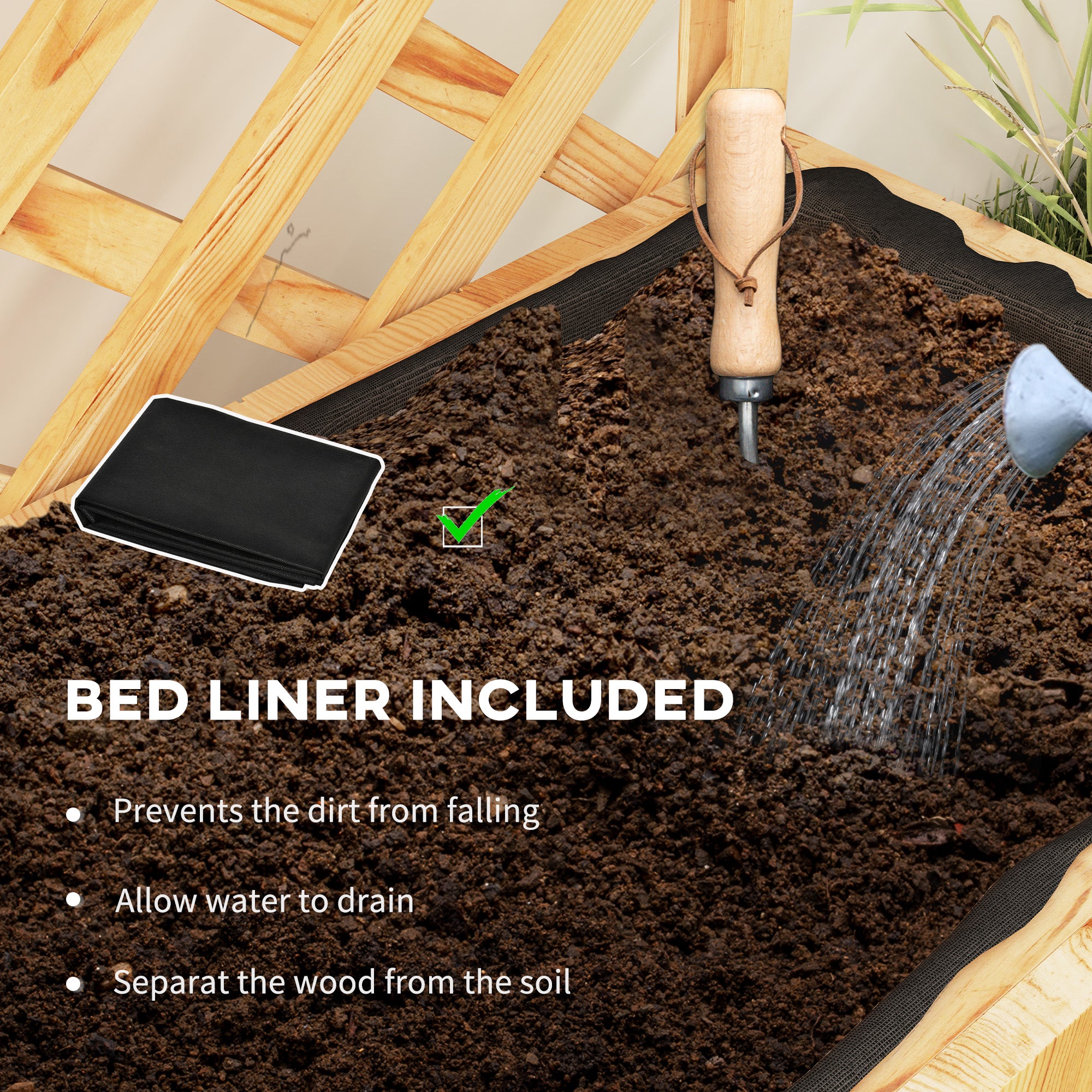 Outsunny 52L Wooden Planter, with Trellis and Shelves - Natural Finish 