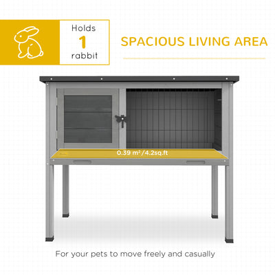 PawHut Wooden Guinea Pig Hutch, Small Animal Cage with Slide-out Tray, Openable Asphalt Roof, 84 x 43 x 70cm, Grey 