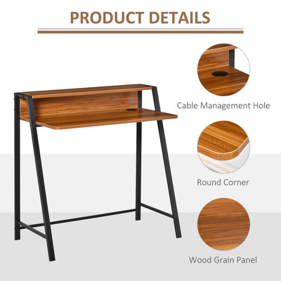 HOMCOM Writing Desk Computer Table Home Office PC Laptop Workstation Storage Shelf 84L x 45W cm Walnut 