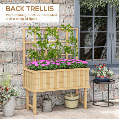 Outsunny 45 x 105cm Wooden Garden Planter, with Trellis - Natural 