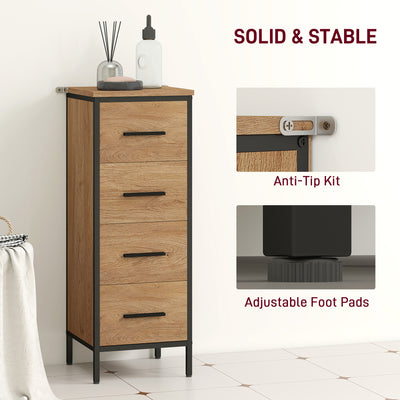 HOMCOM Narrow Bathroom Storage Cabinet with 4 Drawers - Oak 