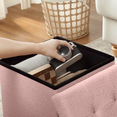 HOMCOM Foldable Sherpa Fleece Storage Ottoman - Pink 