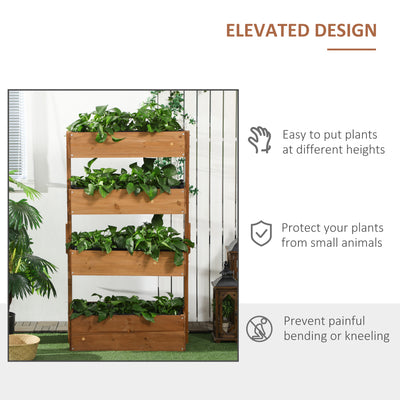 Outsunny Four-Tier Basket Wooden Plant Stand - Orange 