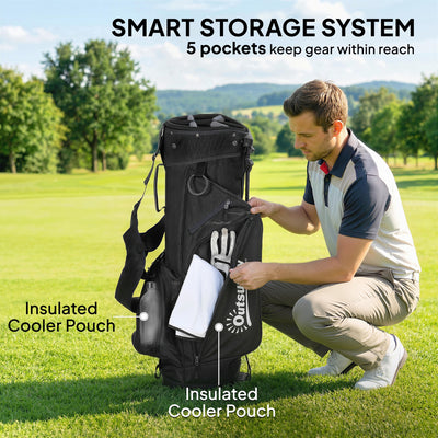 Outsunny Golf Stand Bag 6 Way Full-Length Dividers, Waterproof Golf Bag with 5 Pockets, Grey 