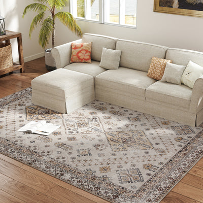 HOMCOM Vintage Area Rug, Non-Slip Washable Rug, Flannel Floor Carpet for Living Room, Bedroom, Dining Room, Home Office, 290 x 200 cm, Beige 